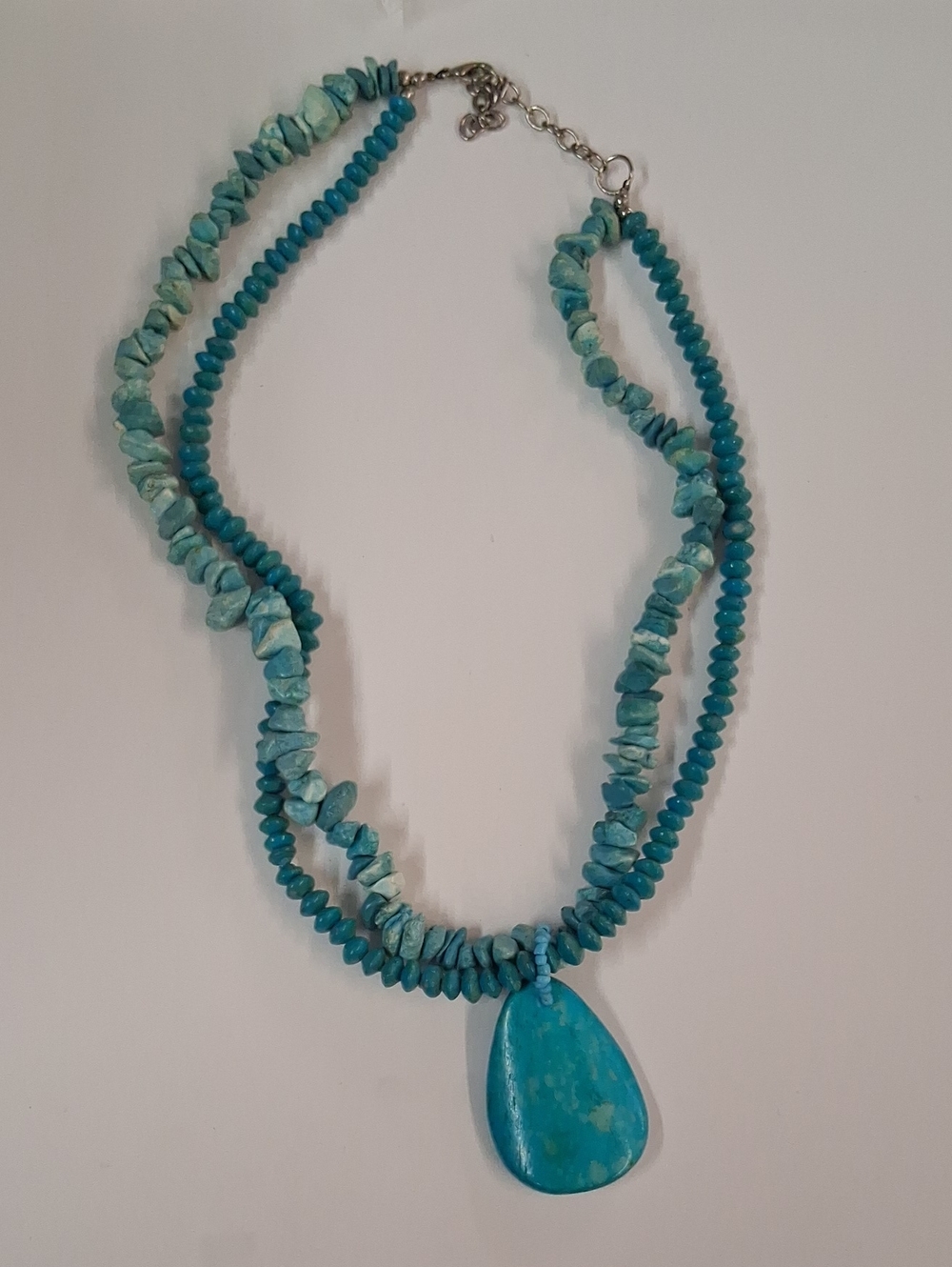 Turquoise Stone Pendant Double-Strand Necklace - Blue